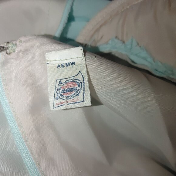 Vintage AEMW Light Blue Wrap Dress Floral Detail Long Sleeves Back Zipper USA - Picture 7 of 16